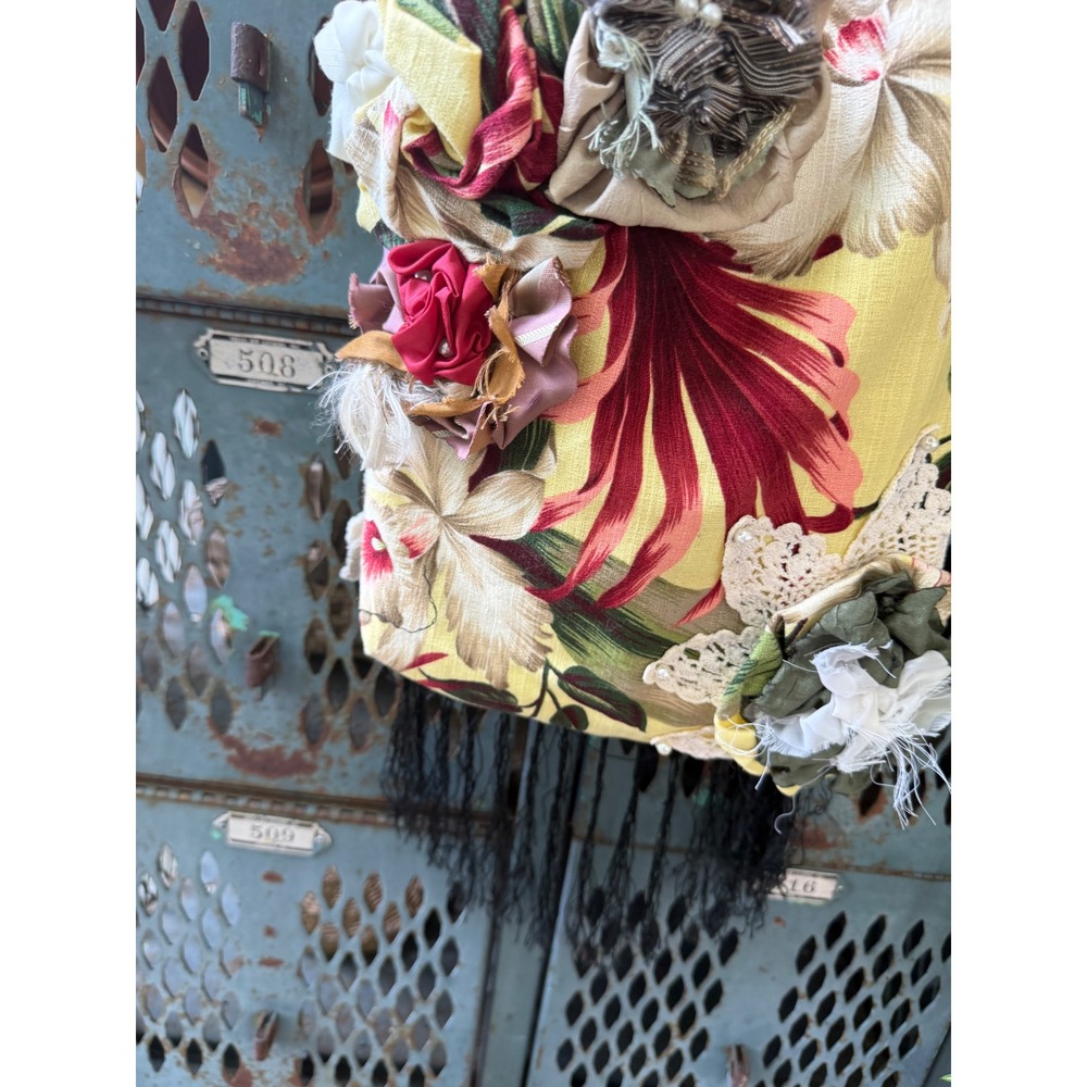 Artisan Handmade Floral Crossbody Bag Tropical Rosette Lace Fringe Boho Eclectic